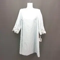 ◇ ◎ ●未使用● POUR VOUS Vネック プリーツ加工 七分袖 ロング丈 ワンピース サイズXL スカイブルー レディース E  【1308160049433】