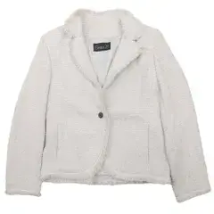 美品 BASILE28 バジーレ28 シルク ツイードジャケット ブレザー アウター フリンジ 総裏 1B 42 ベージュ レディース 古着 中古 USED
