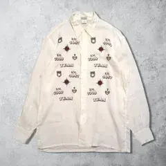 ジャンフランコフェレ GIANFRANCO FERRE 麻 リネン パリ ダカールラリー 刺繍 90s イタリア製 長袖 リネンシャツ 生成り色