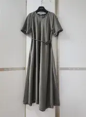 ハンサム ランバンコレクション サテン ハーフスリーブ ベルト付き ワンピース 新品
