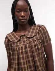 リクレイム ヴィンテージ レディース トップス シャツ ブラウス Reclaimed Vintage peter pan collar blouse plaid multi マルチカラー