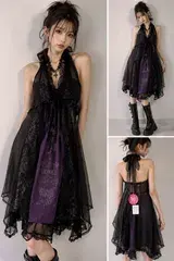 NWT h.NAOTO H.jelly Y2K Gothic Lolita Ribbon Dress Black Purple Lace Japan
