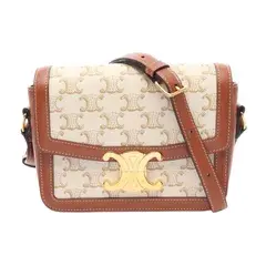 セリーヌ CELINE ショルダーバッグ ティーン トリオンフ 188882BZ4 オフホワイト/ブラウン PVCコーティングキャンバス レザー ティーン トリオンフ バッグ レディース