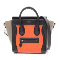 セリーヌ CELINE ハンドバッグ ラゲージ ナノショッパー 2WAY ブラック/オレンジ/グレージュ レザー ラゲージ ナノ ショッパー レディース Used B