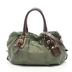 プラダ PRADA ハンドバッグ NYLON JACQUARD+ 2WAY カーキ/ダークブラウン ナイロン レザー ロゴ ジャガード 2way トートバッグ レディース Used B