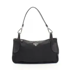 プラダ PRADA ショルダーバッグ 三角プレート ブラック ナイロン レザー トライアングルロゴ ワンショルダーバッグ レディース Used B