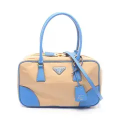 プラダ PRADA ハンドバッグ トライアングルロゴ 2WAY ベージュ/ライトブルー ナイロン レザー トライアングルロゴ 2way ハンドバッグ レディース Used A