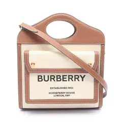 バーバリー BURBERRY ハンドバッグ ミニポケットバッグ 2WAY 8031746 アイボリー/ブラウン/ブラック キャンバス レザー ミニ ポケットバッグ レディース Used A