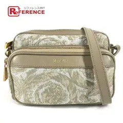 VERSACE ヴェルサーチ ショルダーバッグ グレカ ロゴ レザー/キャンバス ベージュ