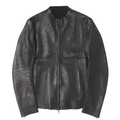 【美品】ATTACHMENT アタッチメント ジャケット ブラック 黒 1 ボトルネック カーフレザー シングル ライダースジャケット KAZUYUKI KUMAGAI 日本製 アウター ブルゾン 上着 コーデ【メンズ】【中古】