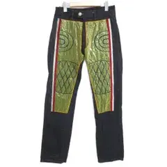 ジャンポールゴルチエ オム Jean Paul GAULTIER HOMME 希少 レア 90s Archive PVC Tromp loeil Denim Pants アーカイブ トロンプルイユ デニム 騙し絵 ダブルニー 刺繍 インディゴ 濃紺 46