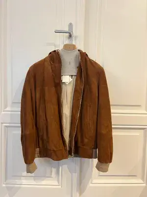 Brunello Cucinelli Wildleder Bomberjacke mit Kapuze - XL - Neu