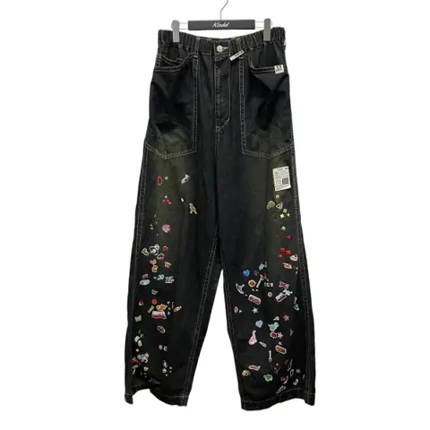Sticker Prints Denim Baker Pants総柄プリントイージーパンツJ14PT124