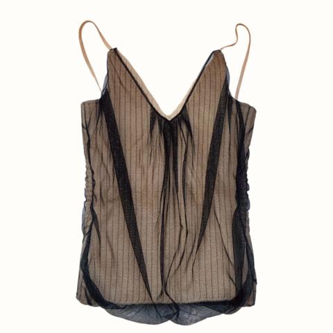 90s Alessandro dell’Acqua beige wool top with mesh overlay
