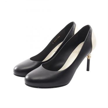 CHANEL COCO Mark Heel Pumps Shoes #37 G33736X1000 leather Black Beige Used Women