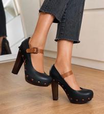 Fornarina Vintage Mary Jane Platform Heels Emerald Green Wood Clogs 40 US 9 Y2K