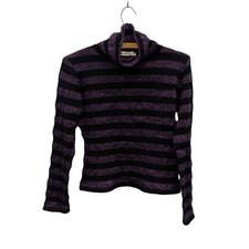 Martino Midali Purple Black Striped Turtleneck Sweater Long Sleeve Knit Top- L