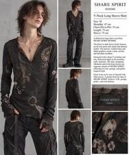 SHARE SPIRIT HOMME Skull All-Over Print V-Neck Long Sleeve Shirt 
