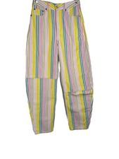 Ganni Denim Women’s Curved Leg High Rise Jeans Size 25 Multicolor Striped NWT