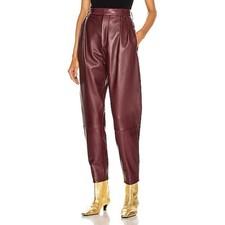 Khaite Magdeline Leather High Waist Pant Bordeaux Size 4