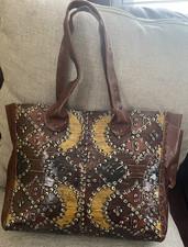 Rare Cydwoq multi-colered tooled Leather Tote Bag Purse  Y2K