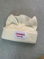 LOVERBOY Cat Ear Knit Hat CHARLES JEFFREY White Wool Blend