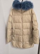 KEITA MARUYAMA Down Coat Beige Gold Fox Fur Hood Printed Lining