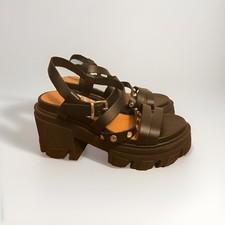 GANNI Cleated Strappy Chunky Sole Heeled Sandals Black Leather EU 38/ US 8