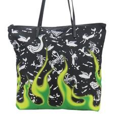 USED PRADA Tote Bag Mermaid Nylon/leather black green