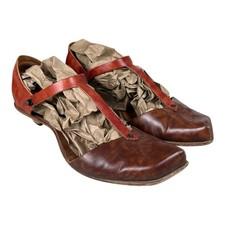 CYDWOQ Vintage Leather T Strap Sandals Brown Red (Women’s EU 39 / US 8.5–9)
