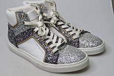 Womens Alessandro Dell' Acqua Shoes Glitter Argento Tall Sneakers Shoes Sz EU 40