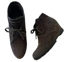 PRADA Brown Suede Sneakers Wedge Shoes 38.5 Sport GUC $980  Heels Lace Up Boots