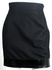 CLAUDE MONTANA Vintage Black Wool Patent Leather Trim Mini Pencil Skirt 40