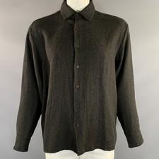 EVAN KINORI Size L Brown Black Wool  Linen Long Sleeve Shirt