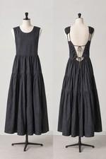 Cecilie Bahnsen Ruth Dress M Black Open Back Tiered Casual Elegant