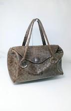 CYDWOQ Brown Embossed Leather Barrel Satchel USA