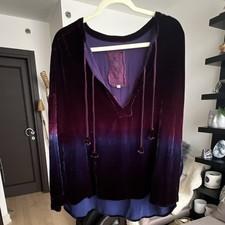 Johnny was Women's Purple/Blue Colorblock Velvet V-Neck Tunic Blouse S