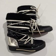 Alessandro Dell'Acqua Black Silver Metallic Fashion Boots Women Waterproof 7.5