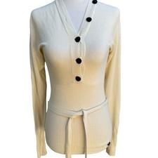 Fornarina Vintage Italian Y2K Coquette Angora Blend Ribbed Knit Belted Button S