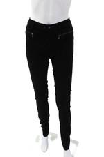 Sylvie Schimmel Goat Suede Leather Zip Pocket Skinny Legging Pants Black Sz 38 S