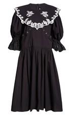 Chopova Lowena Fer Women's Embroidered Cotton Lace Up Midi Dress Black Size L