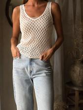 Veronique Branquinho Open Fishnet Top White Crochet Sleeveless Sz 40 M Cotton