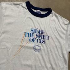 vintage 80s CBS Network promo "share the spirit of cbs" ringer t shirt Sz L