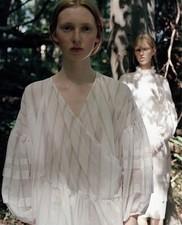Cecilie Bahnsen Amalies Wrap Dress S White Lavender Pink Stripe Silk Cotton
