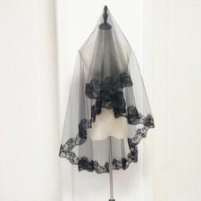 Bride Black Lace Veil Bridal Headdress COS Retro Mantilla Vintage Wedding Dress