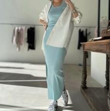 L'Appartement Lisa Yang Cashmere Blue Tank & Skirt Set S Elegant Knit Outfit