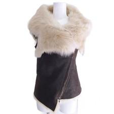 Cald Nohue KARL DONOGHUE Tag Mouton Vest Lambs Fur Leather Design S Brown Used 0