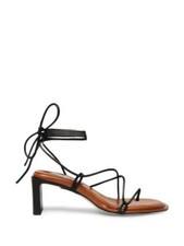 MIISTA Womens Black Ankle Wrap Ties Alberta Block Heel Leather Heeled Sandal 35