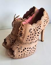 Fornarina Beige Leather Cutout Lace-Up Peep Toe Stiletto Heels Women’s 7