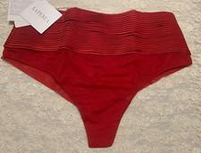 La Perla Tulle Nervures High Waisted Thong XS Red Silk Blend Valentine